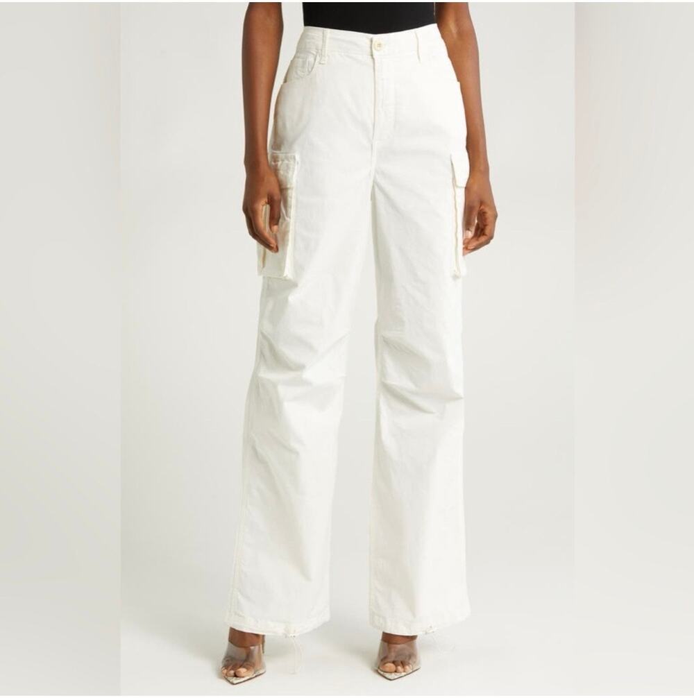 Good American Pants Womens 29 White Baggy Cargo Utility 90s Pockets Cotton Blend